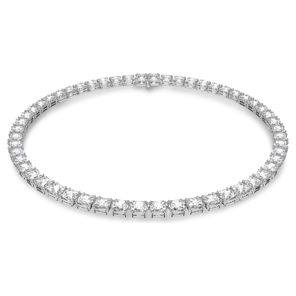 MATRIX TENNIS NECKLACE SQUARE CUT WHITE RHODIUM PLATED