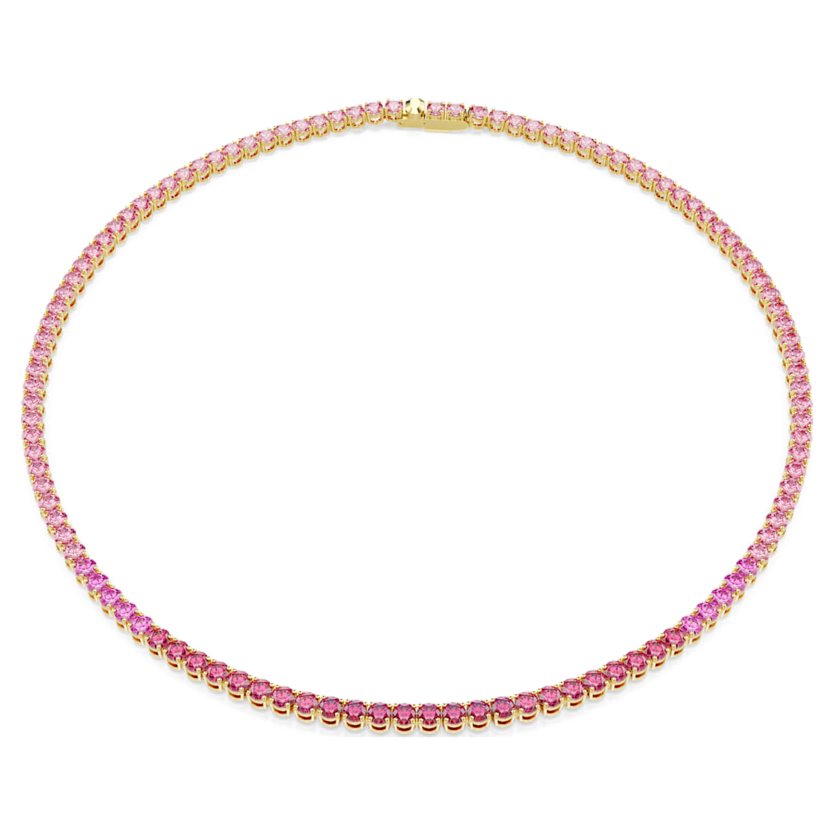 MATRIX TENNIS NECKLACE ROUND CUT PINK GOLD TONE PLATED