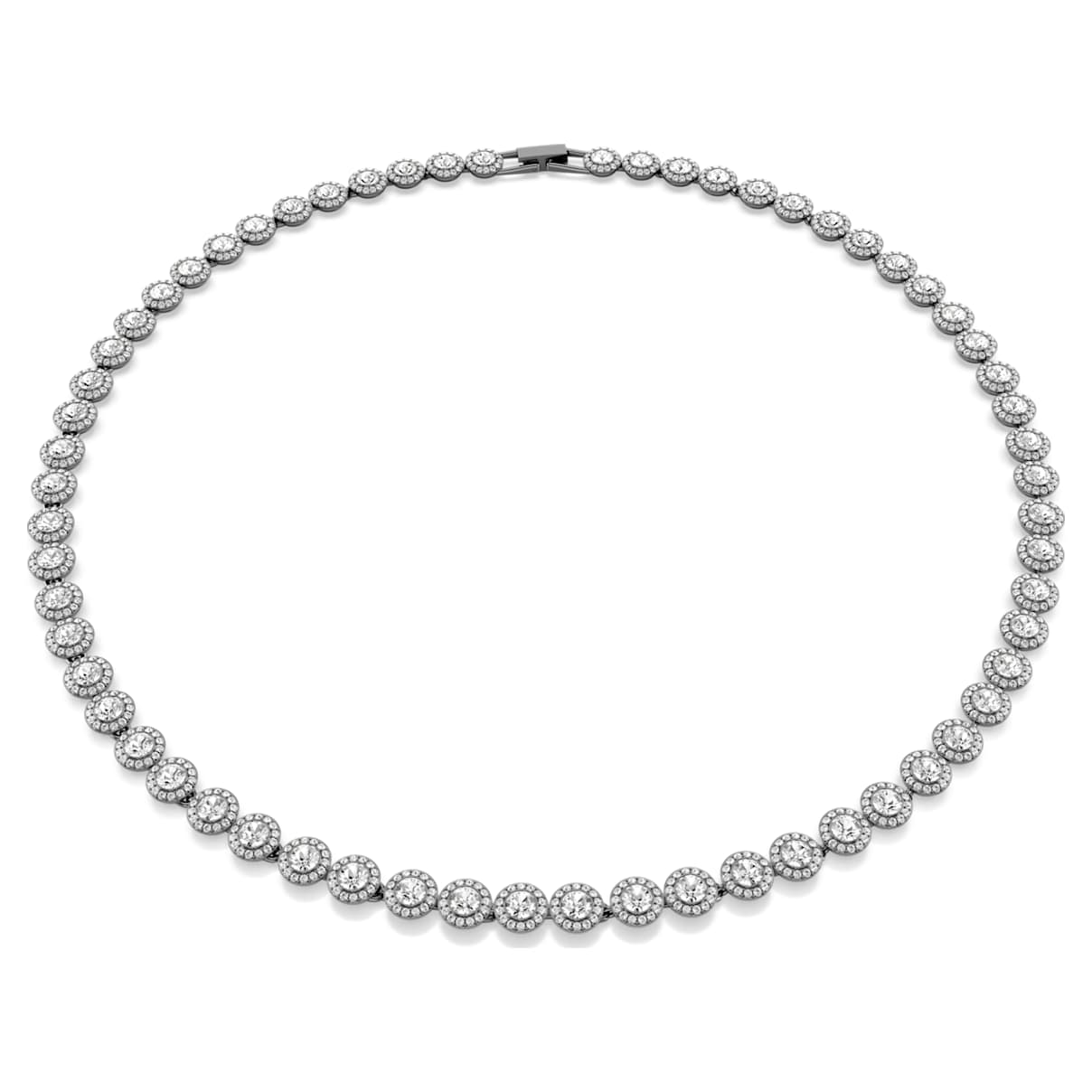UNA ANGELIC TENNIS NECKLACE ROUND CUT LONG WHITE RUTHENIUM PLATED