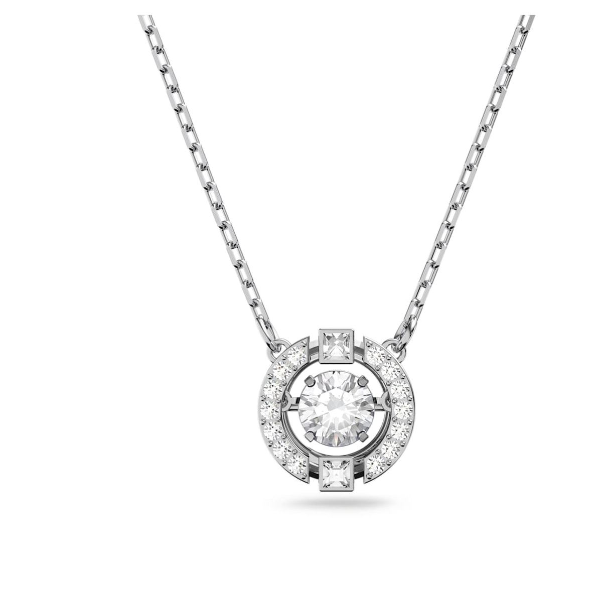 UNA NECKLACE ROUND CUT WHITE RHODIUM PLATED