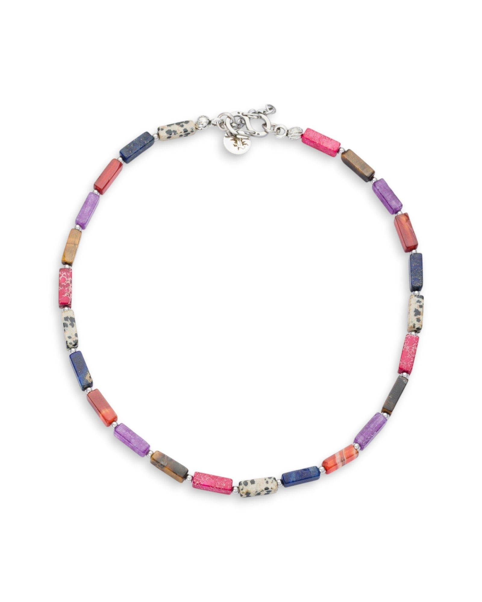 Color Harmony Necklace With Tiger Eye, Amethyst, Lapis Lazuli, Red Agate, Dalmatian Jasper, & Imperial Jasper