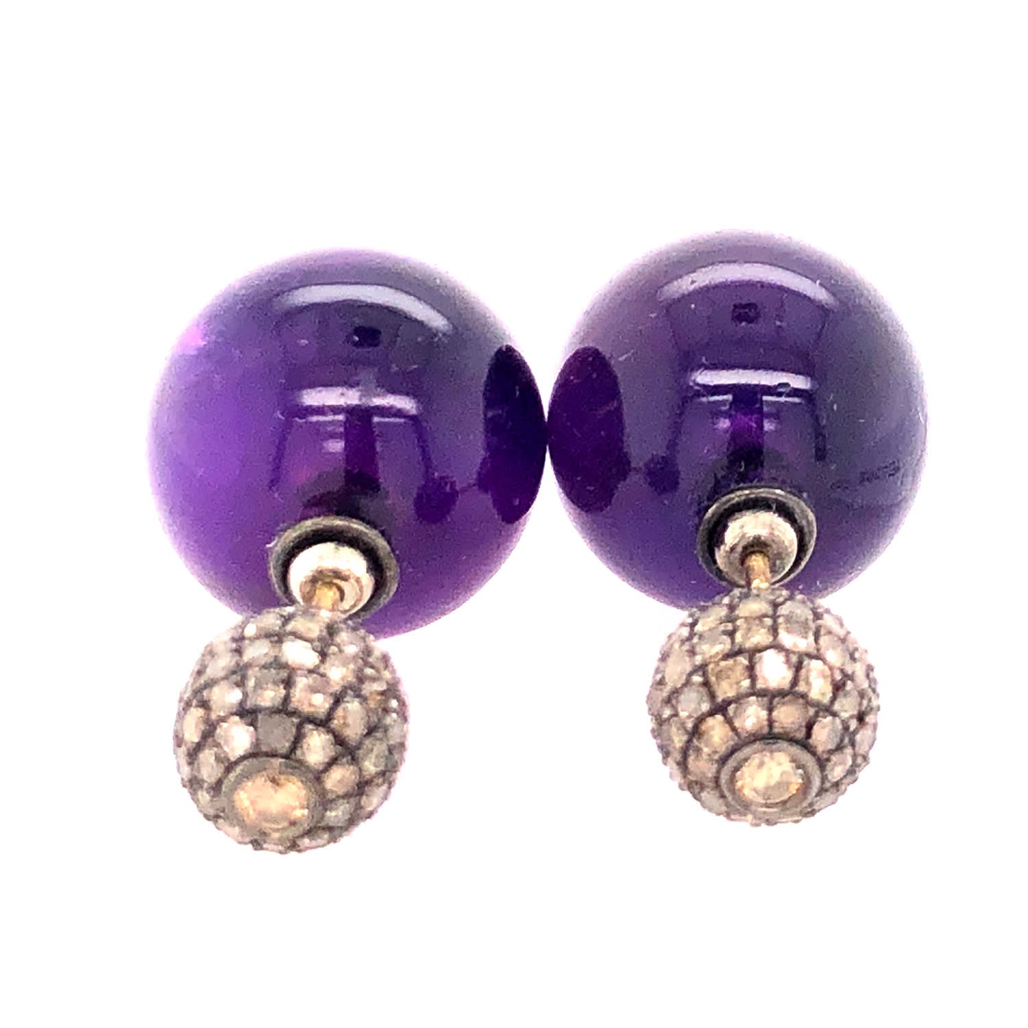 Colored Diamond & Amethyst Double Side Tunnel Earrings In Gold