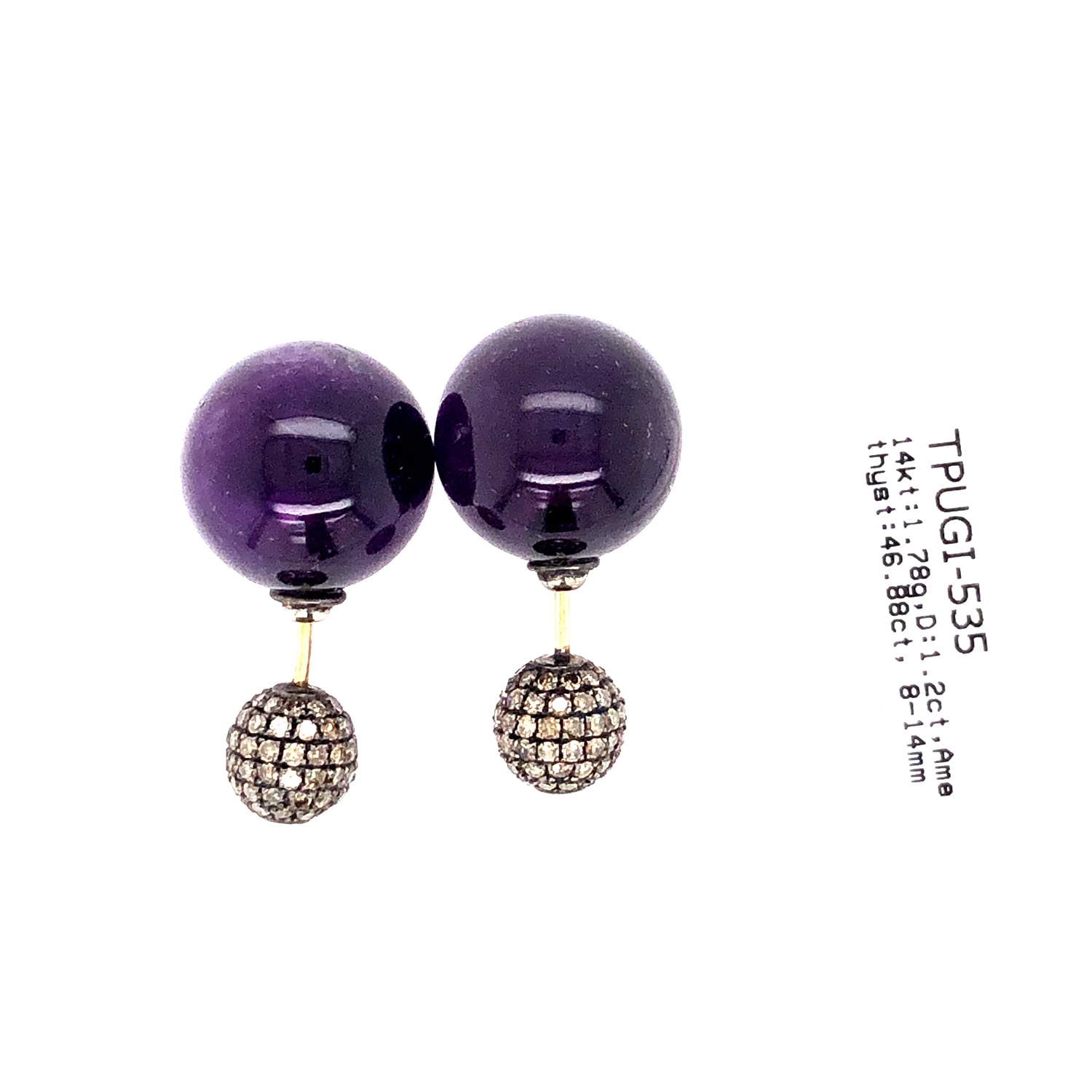 Colored Diamond & Amethyst Double Side Tunnel Earrings In Gold