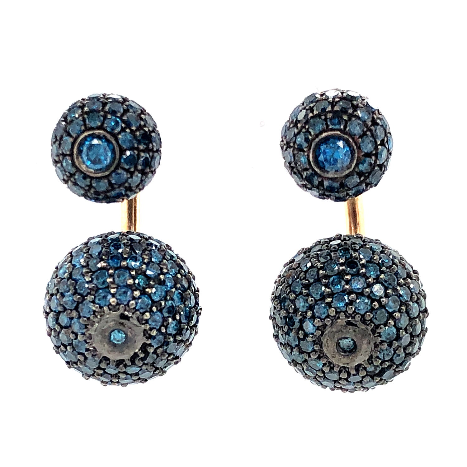 Colored Diamond Double Side Tunnel Earrings In 14K Yellow Gold