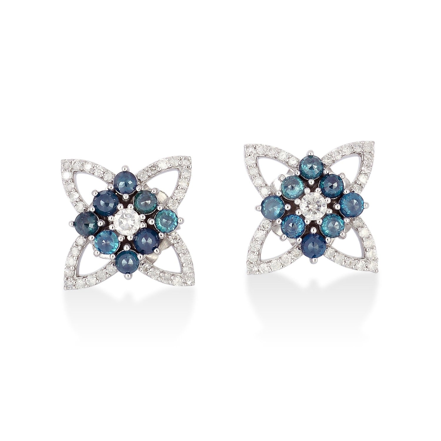 Colored Diamond Flower Stud Earrings In White Gold – Elegant Floral Fine Jewelry