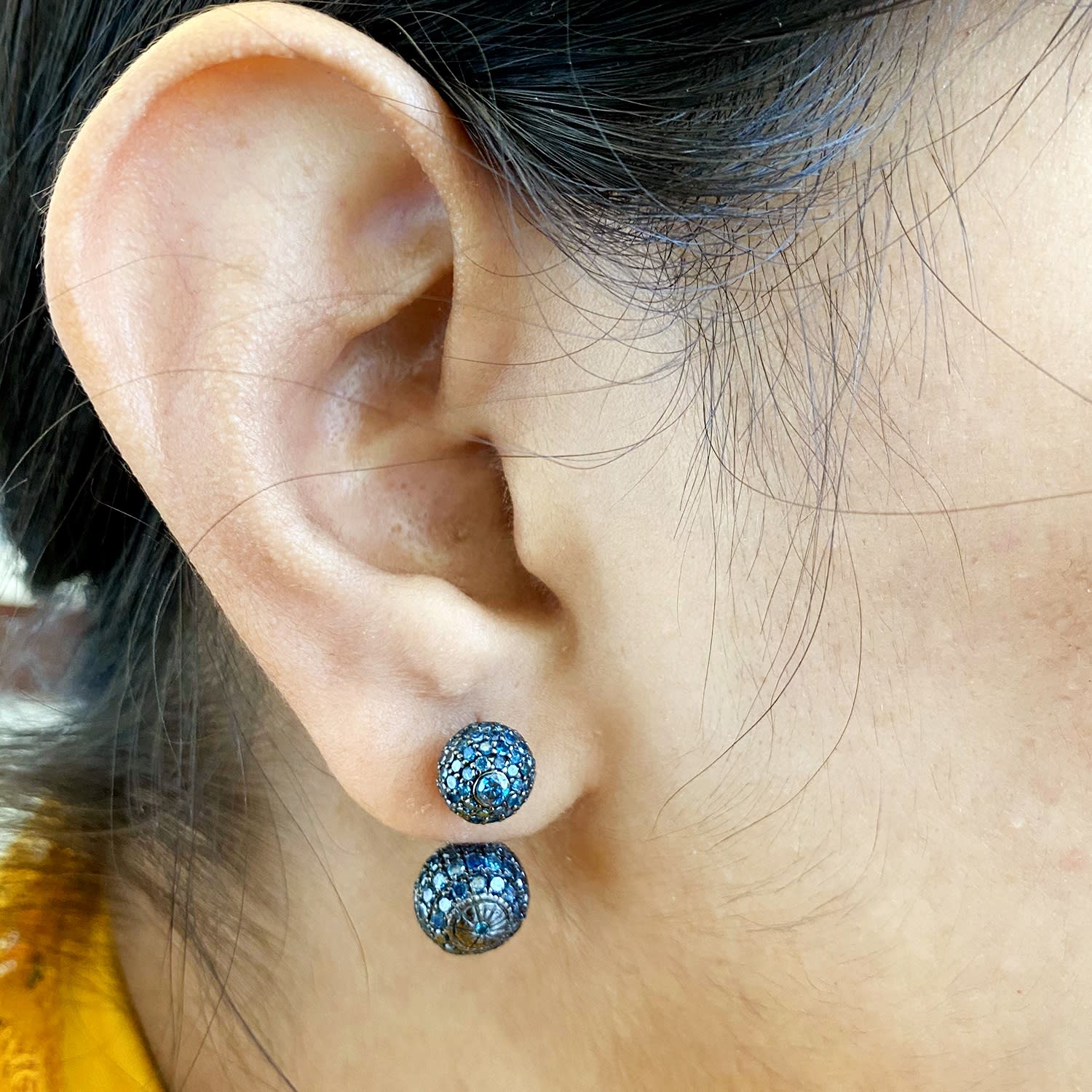 Colored Diamond Tunnel Earrings In Rose Gold