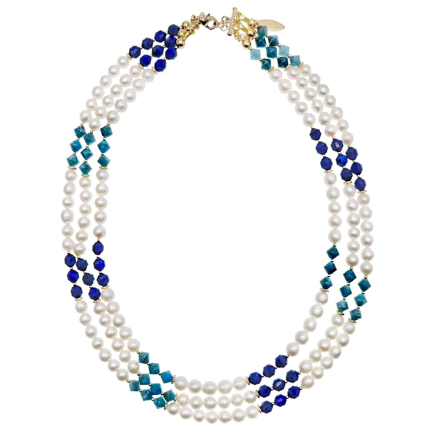 Gemstone And Freshwater Pearls Colour Blocking Multi-Strands Necklace