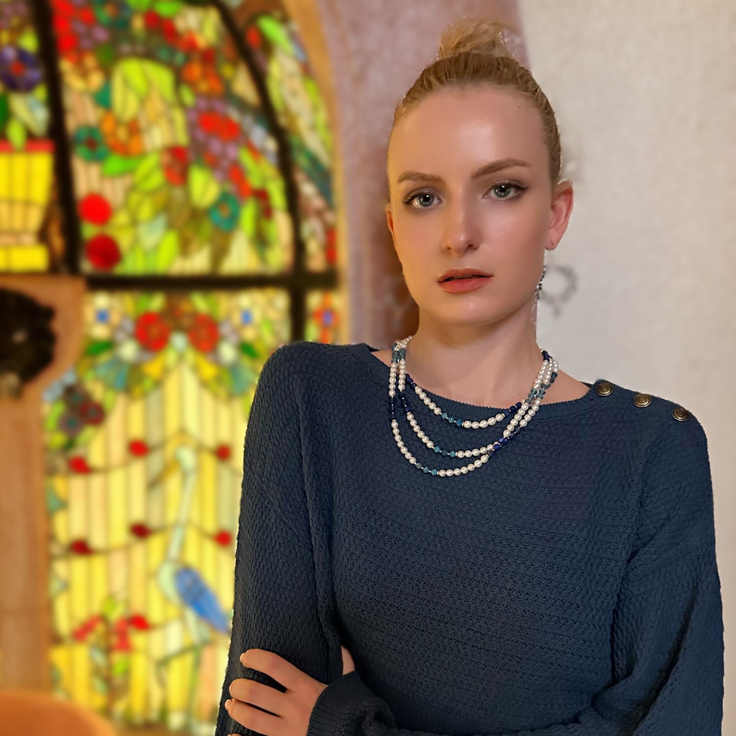 Gemstone And Freshwater Pearls Colour Blocking Multi-Strands Necklace