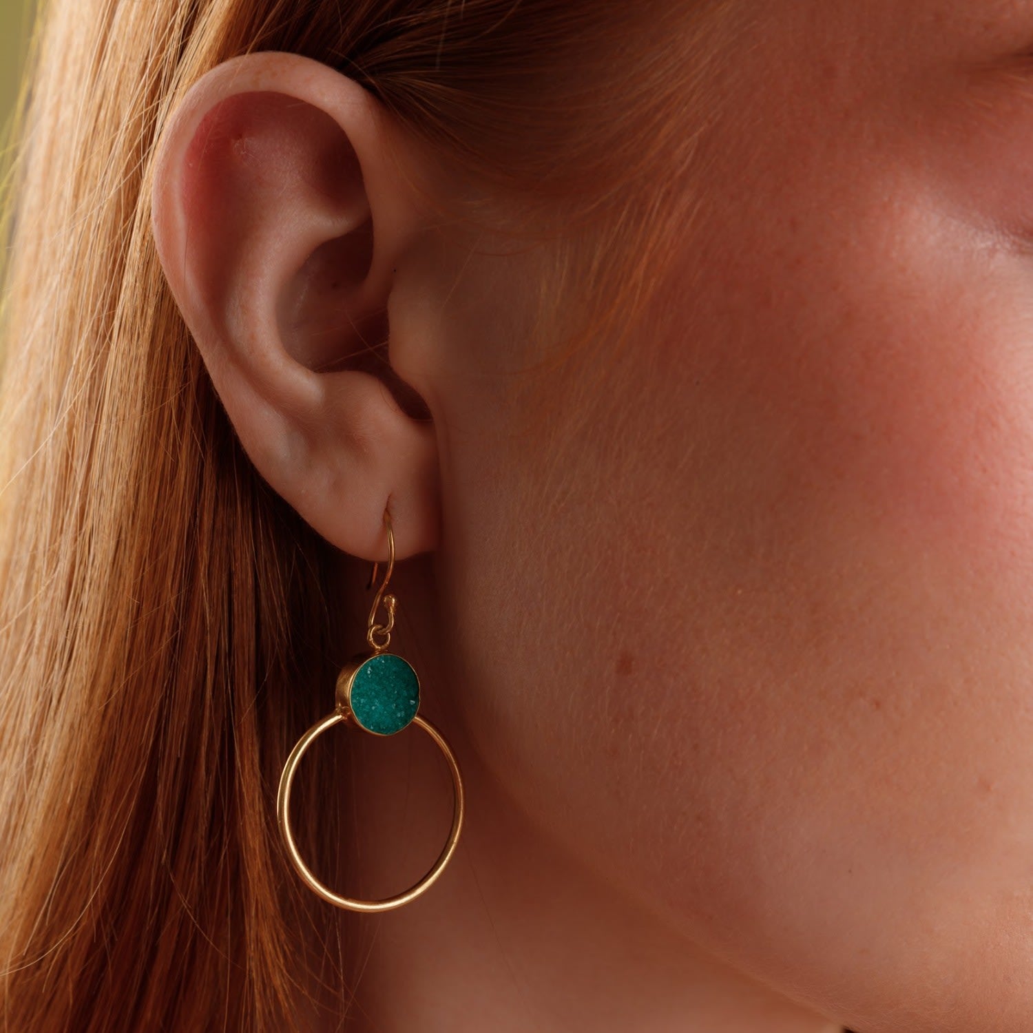 Colour Pop Green Druzy Gold Hoop Earrings