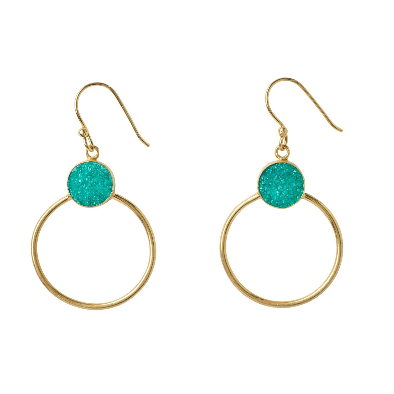 Colour Pop Green Druzy Gold Hoop Earrings