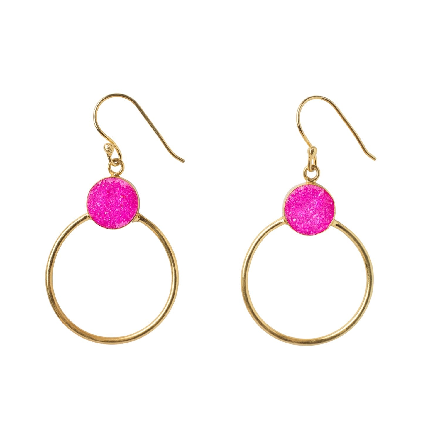 Colour Pop Hot Pink Druzy Gold Hoop Earrings