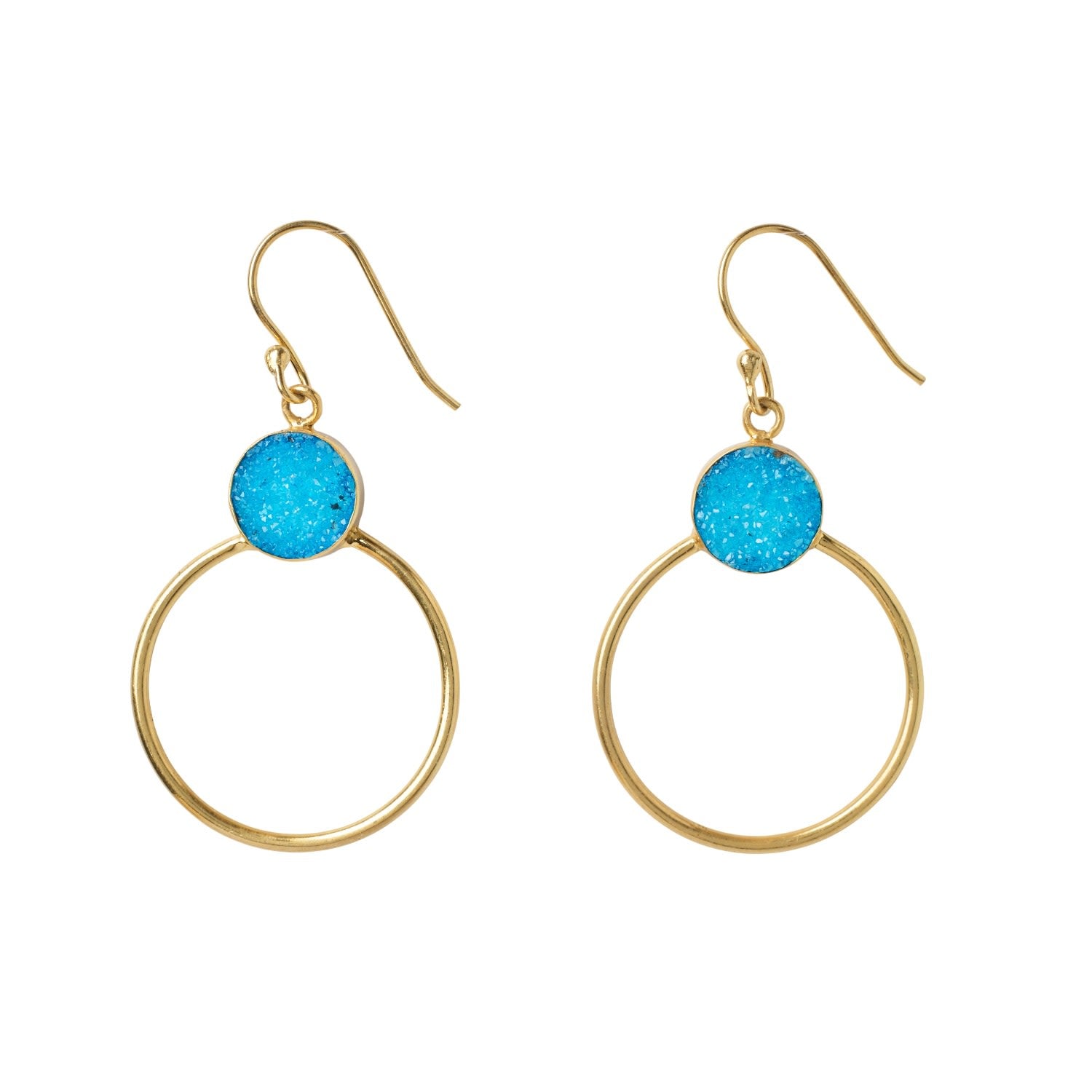 Colour Pop Turquoise Druzy Gold Hoop Earrings