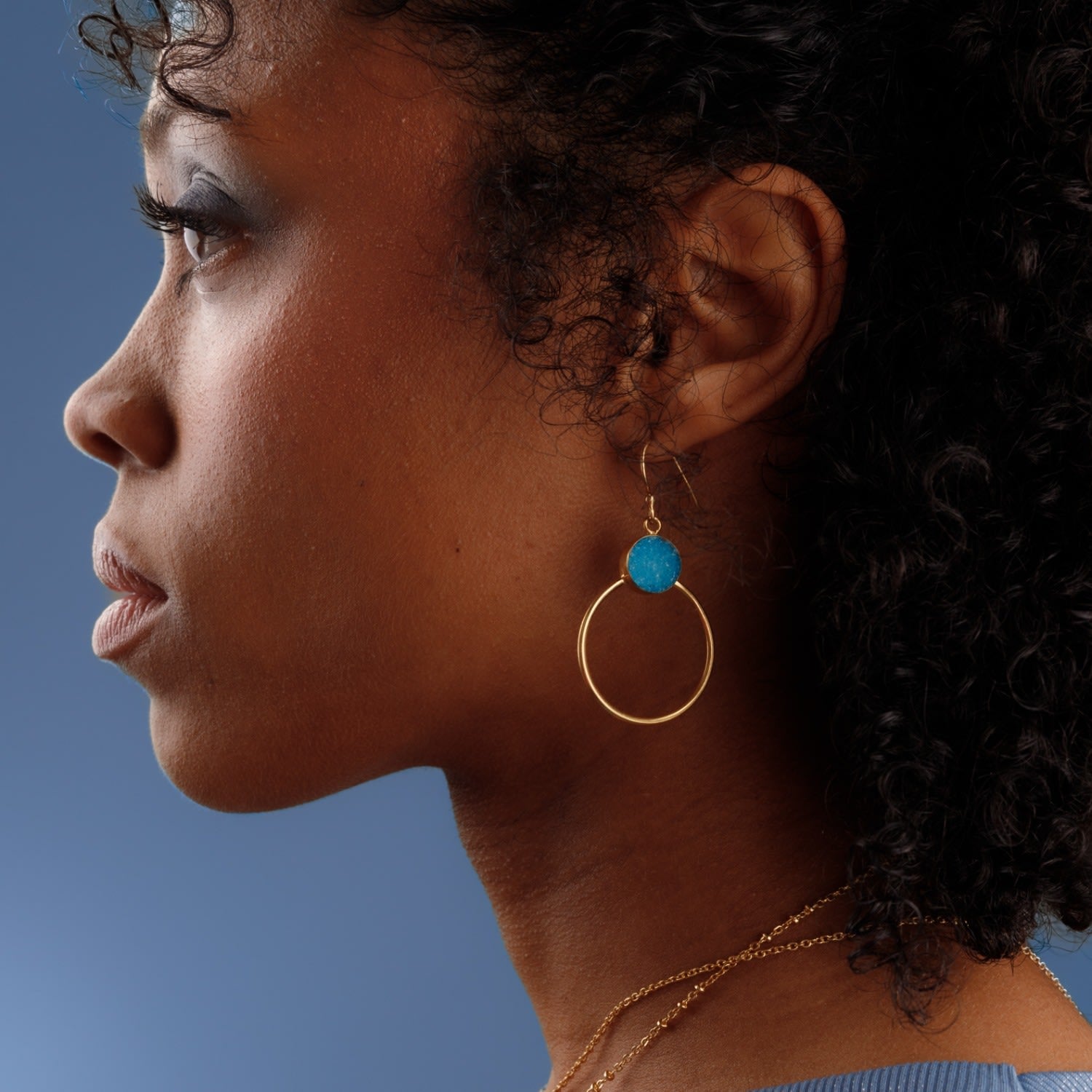 Colour Pop Turquoise Druzy Gold Hoop Earrings