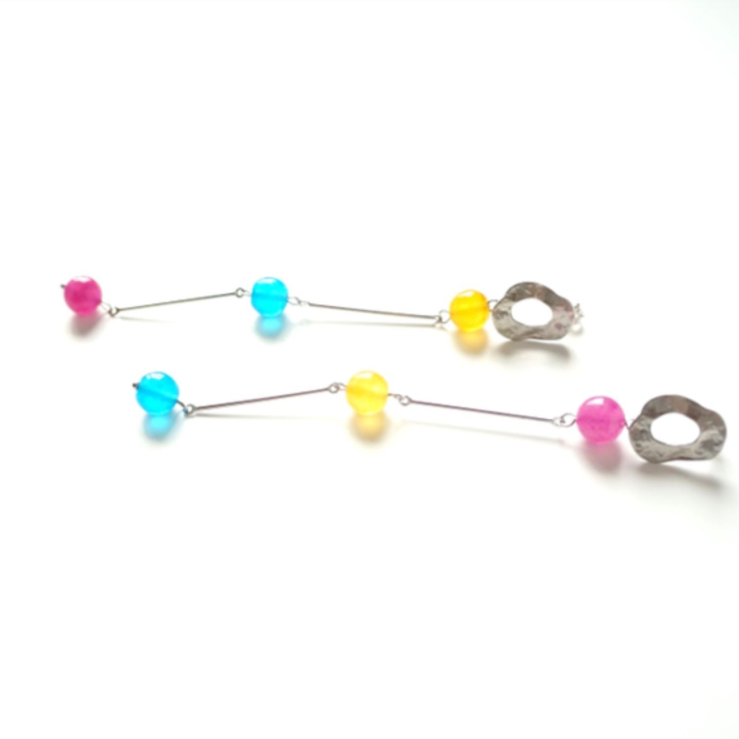 Colourful Earrings With Jade On Silver Plated Studs