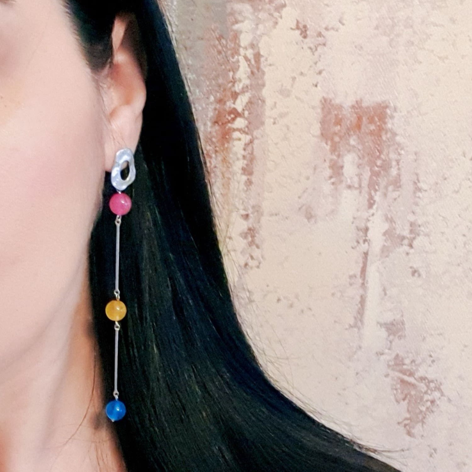 Colourful Earrings With Jade On Silver Plated Studs