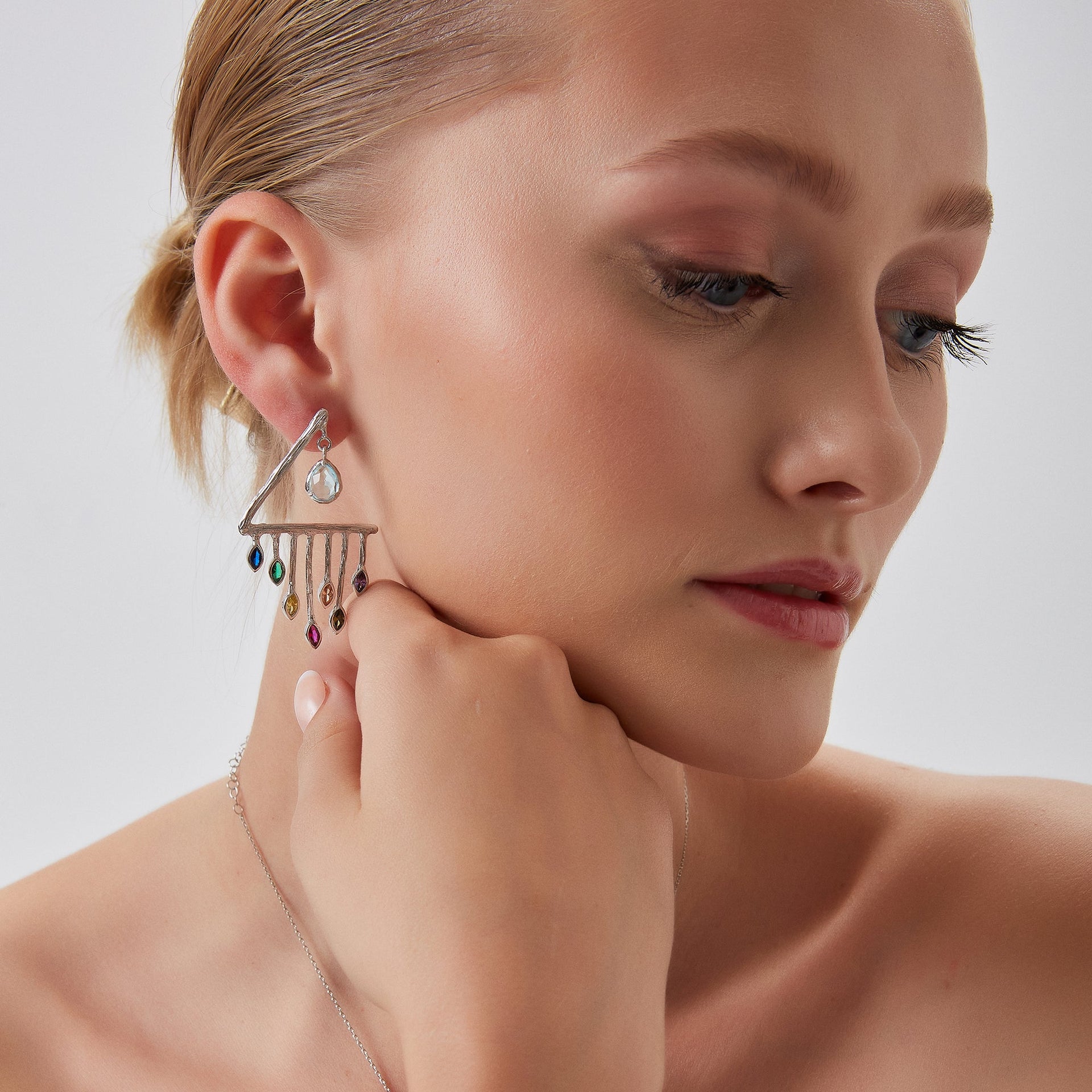 Colourful Rainbow Rain Drop Earring In Sterling Silver