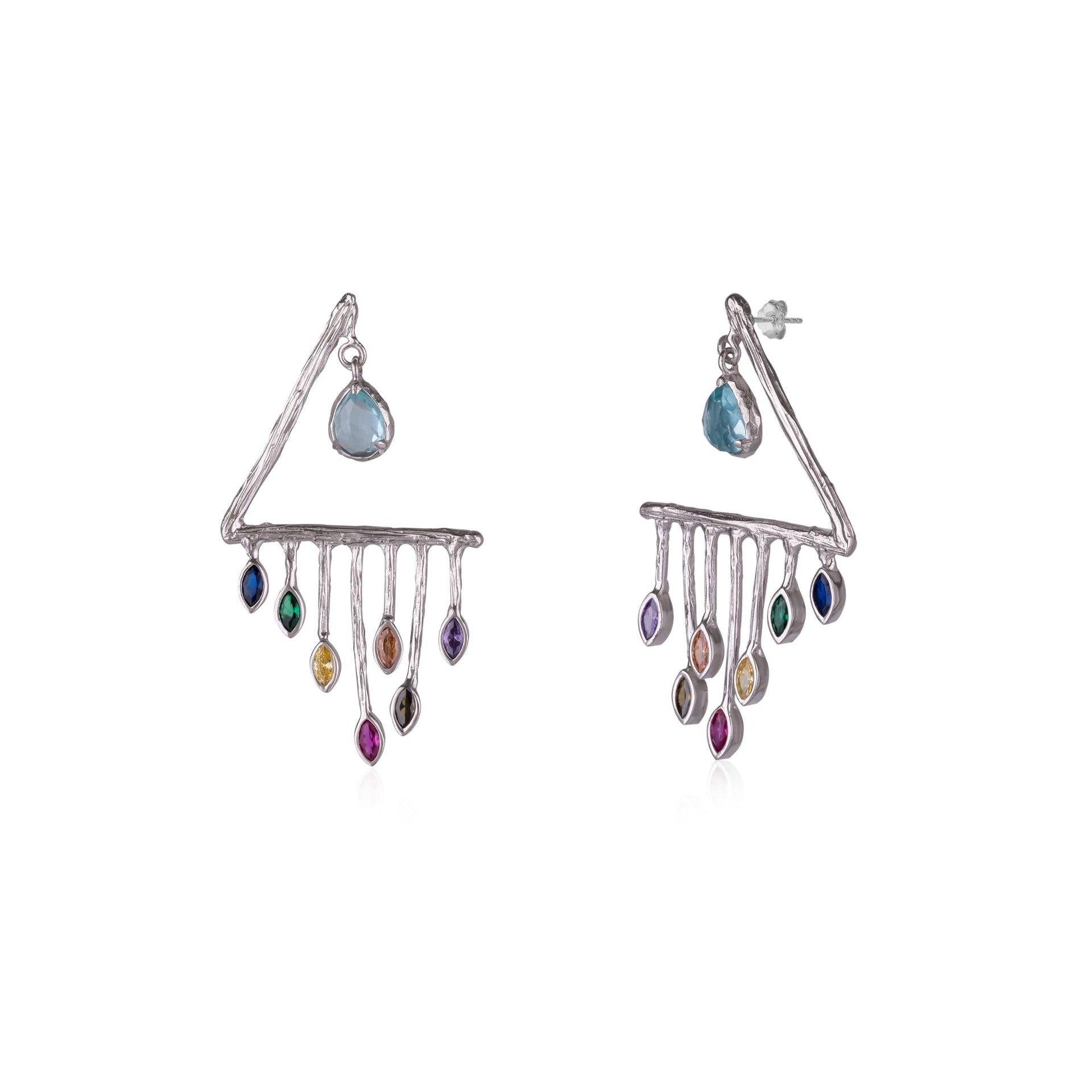 Colourful Rainbow Rain Drop Earring In Sterling Silver