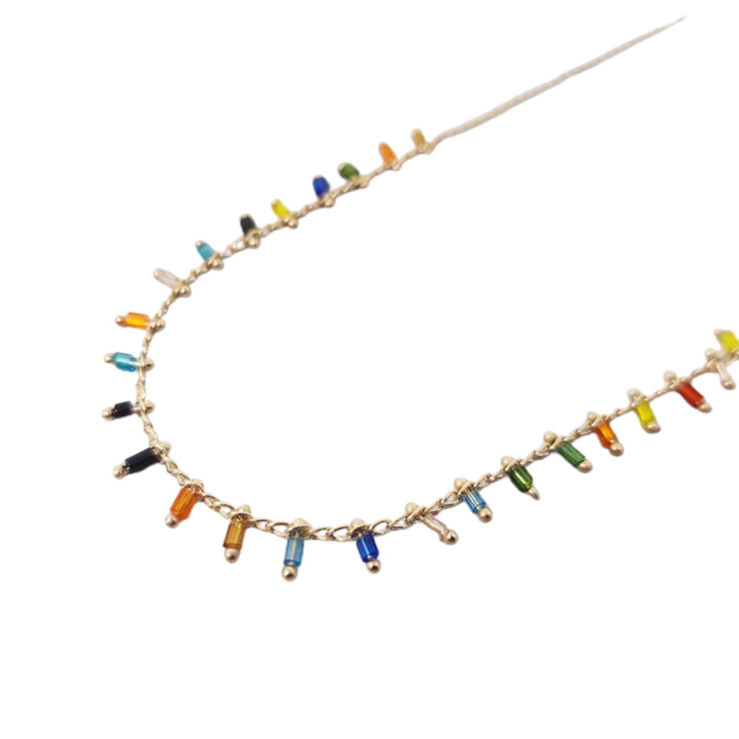 Colourful Vibrant Multi Colour Beaded Gold Plated Necklace