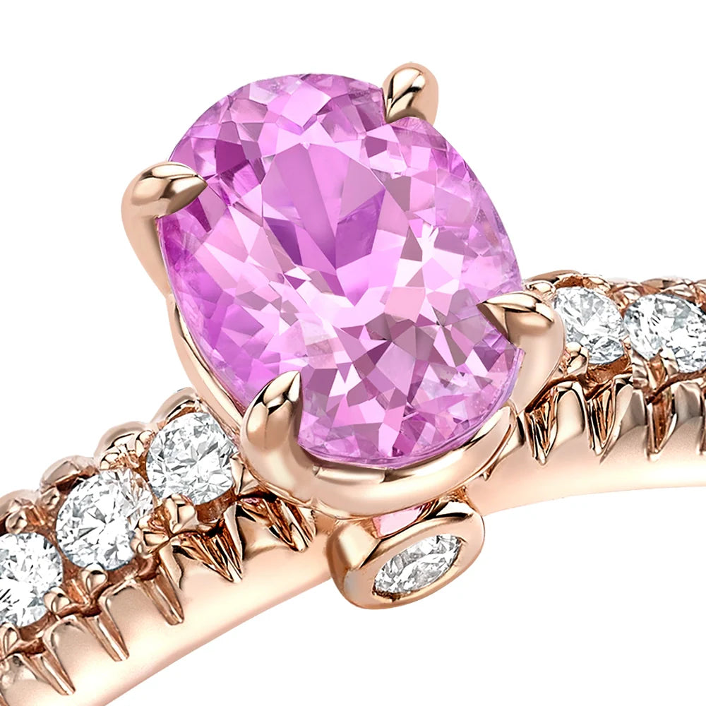 Fluted Pink Sapphire Ring with Diamond Shoulders