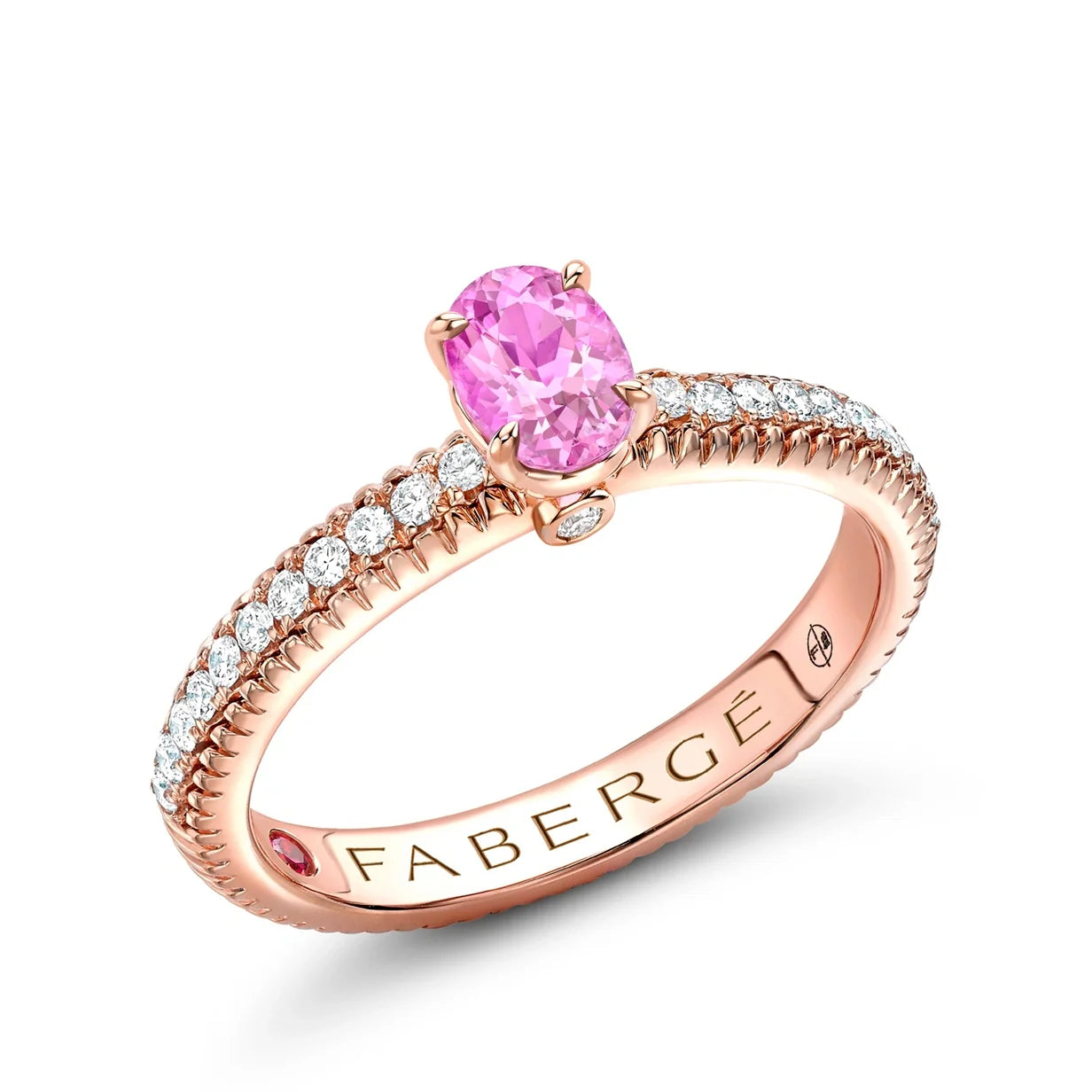 Fluted Pink Sapphire Ring with Diamond Shoulders
