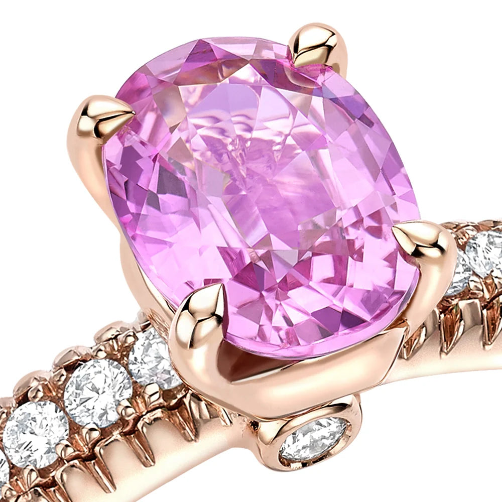 Fluted Pink Sapphire Ring with Diamond Shoulders