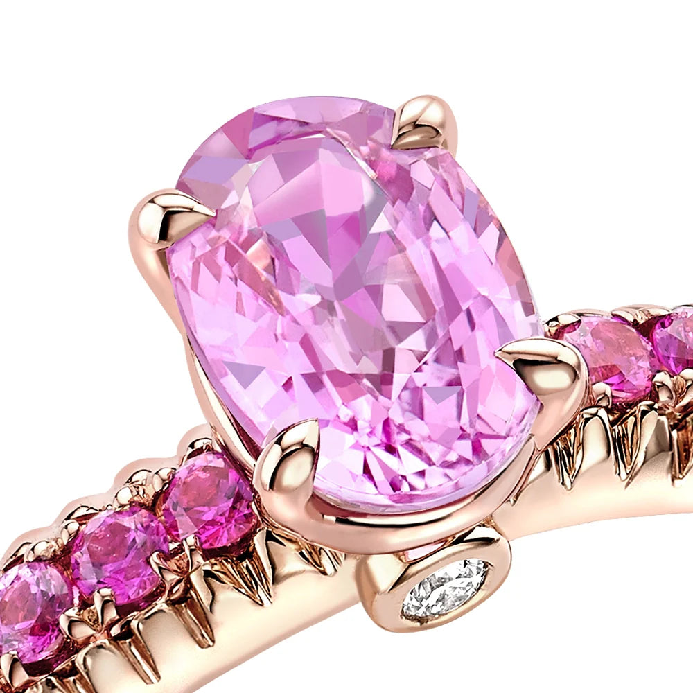 Fluted Pink Sapphire Ring with Pink Sapphire Shoulder