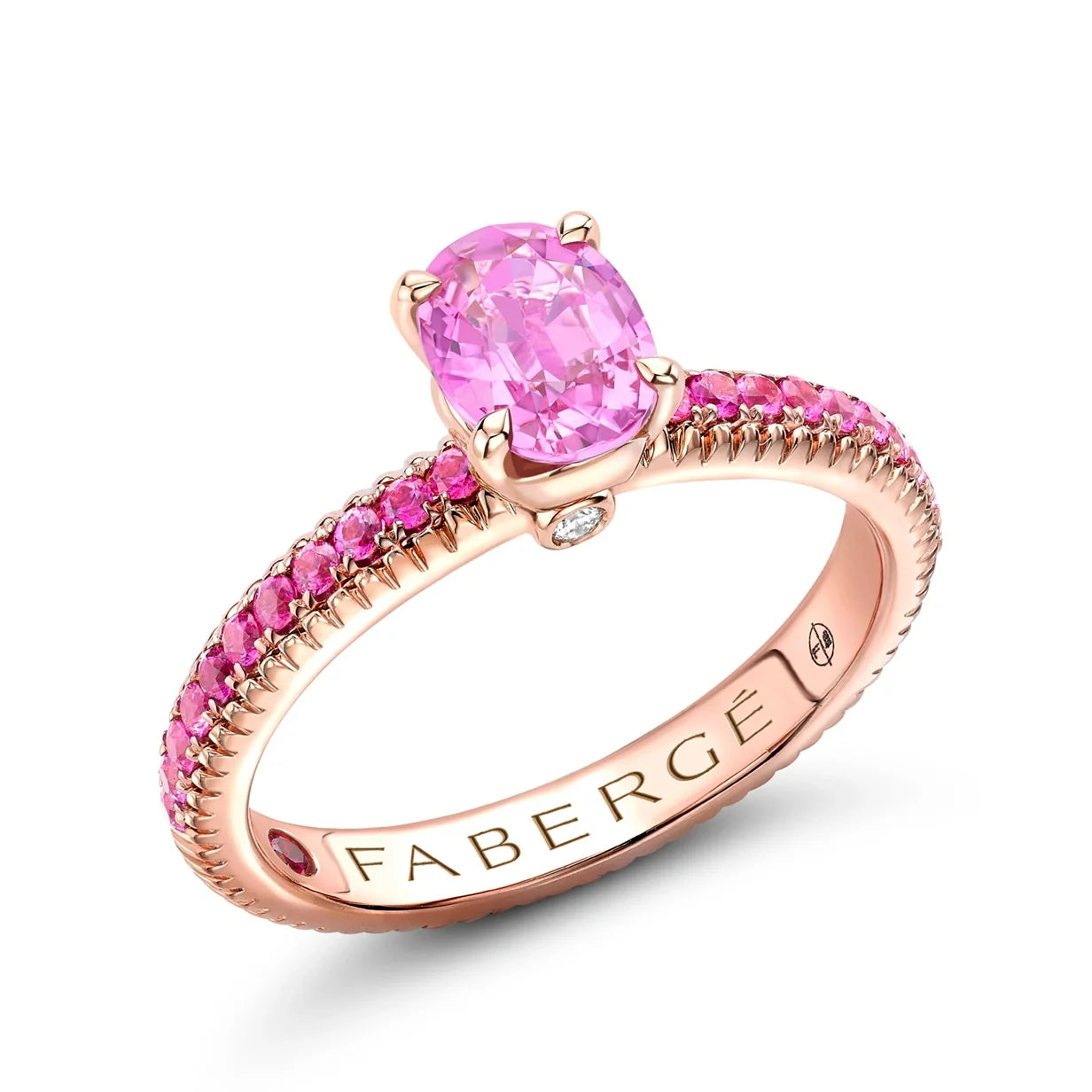 Fluted Pink Sapphire Ring with Pink Sapphire Shoulders