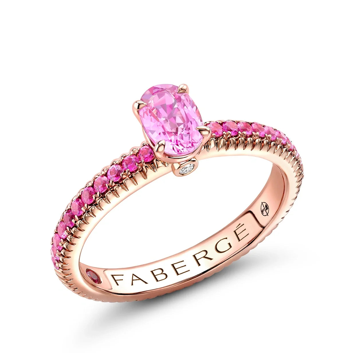 Fluted Pink Sapphire Ring with Pink Sapphire Shoulder