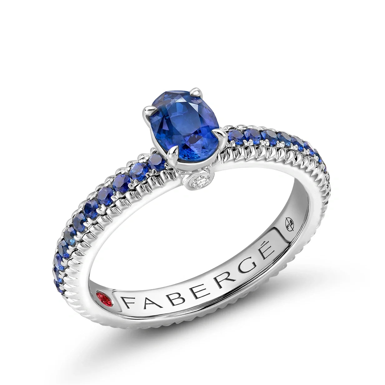 Fluted Blue Sapphire Ring with Blue Sapphire Shoulders