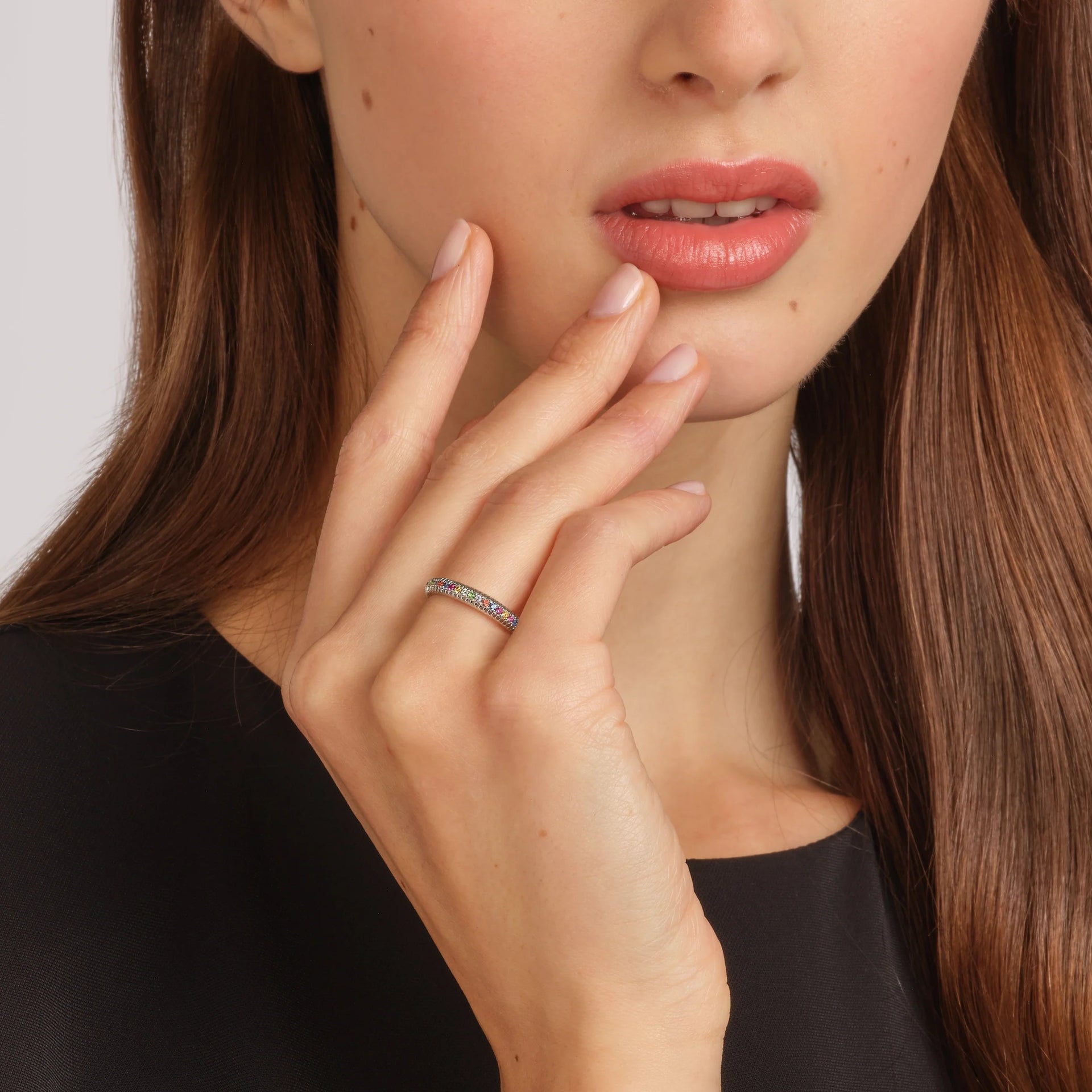 Fluted Multicoloured Gemstone Eternity Ring