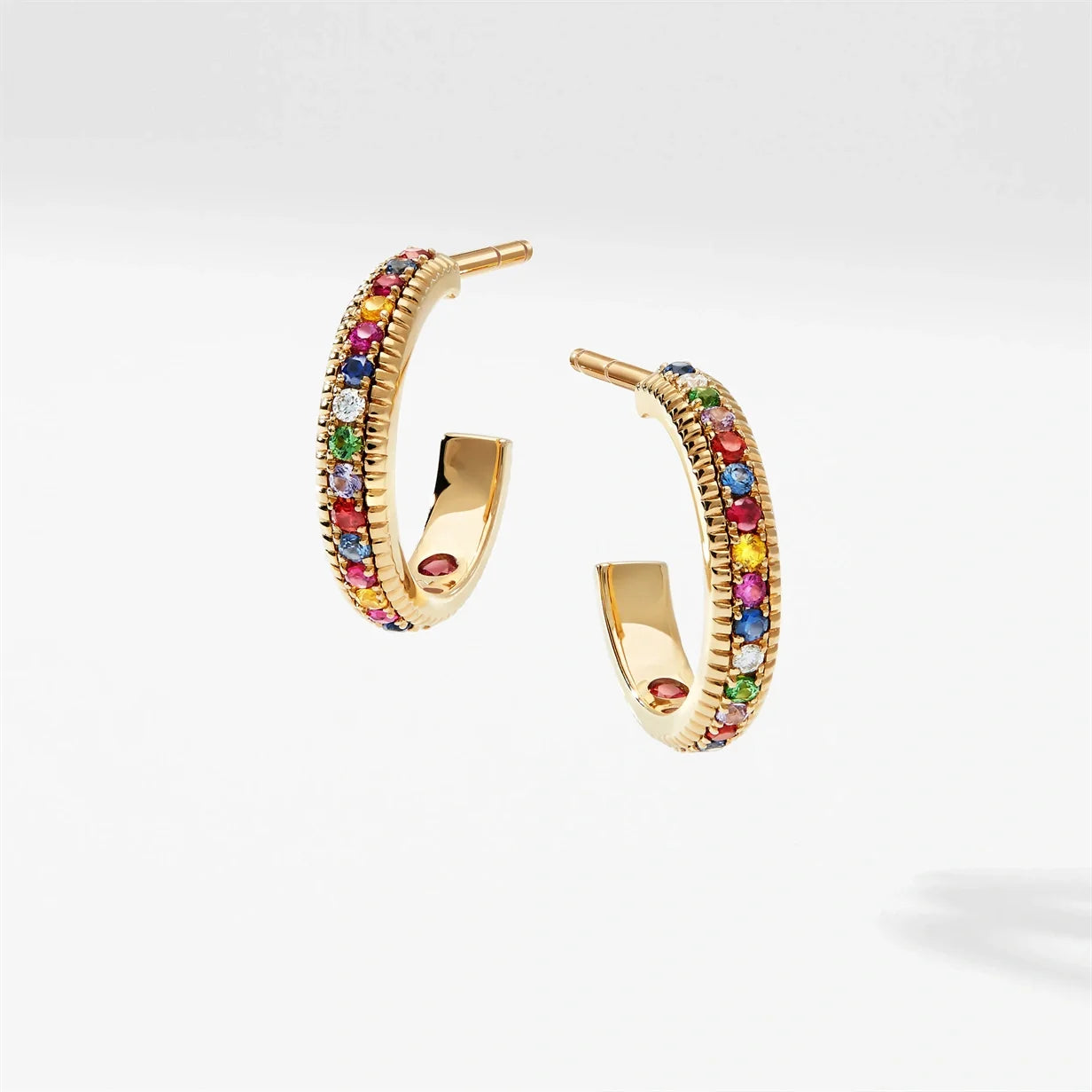 Fluted Hoop Gemstone Earrings