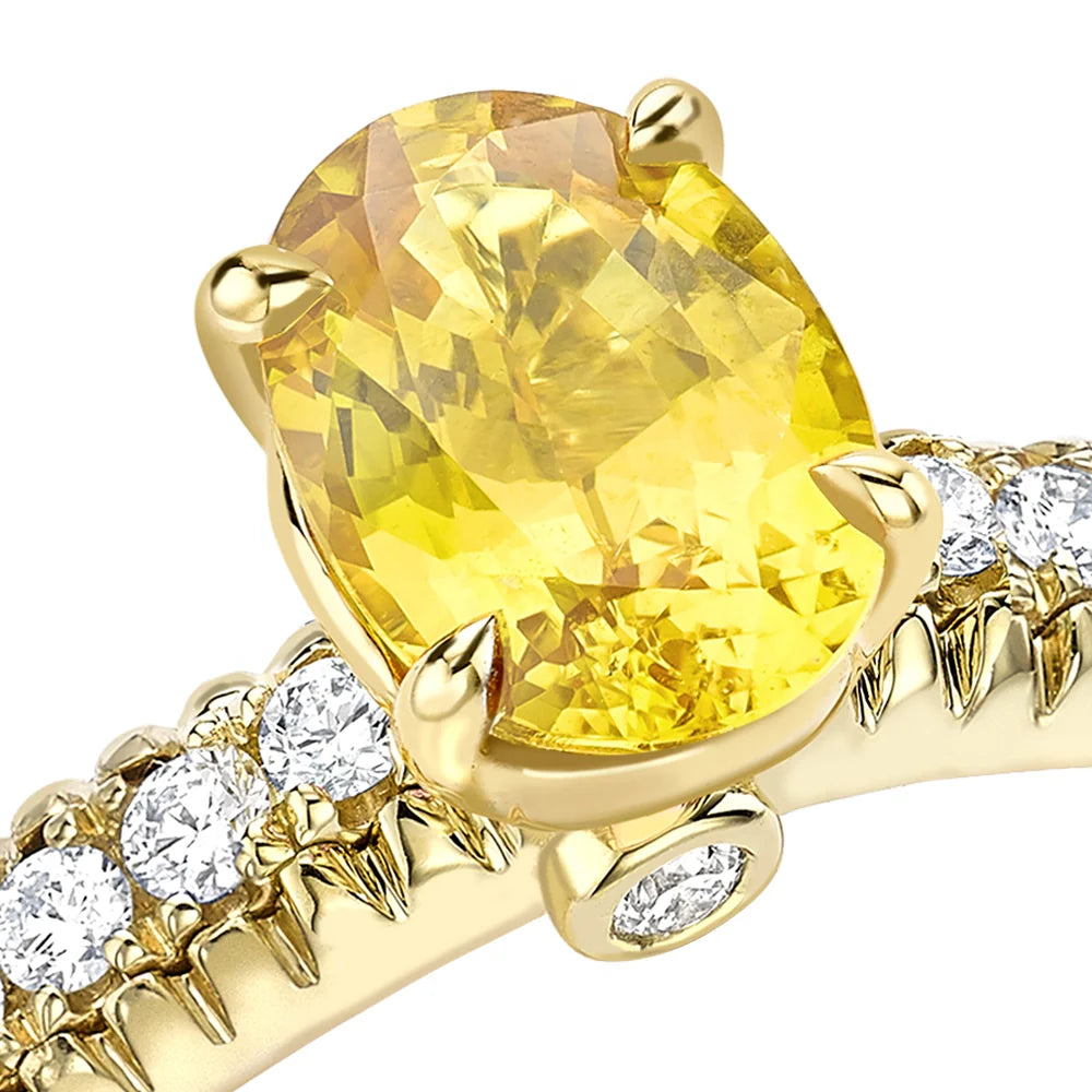 Fluted Yellow Sapphire Ring with Diamond Shoulders