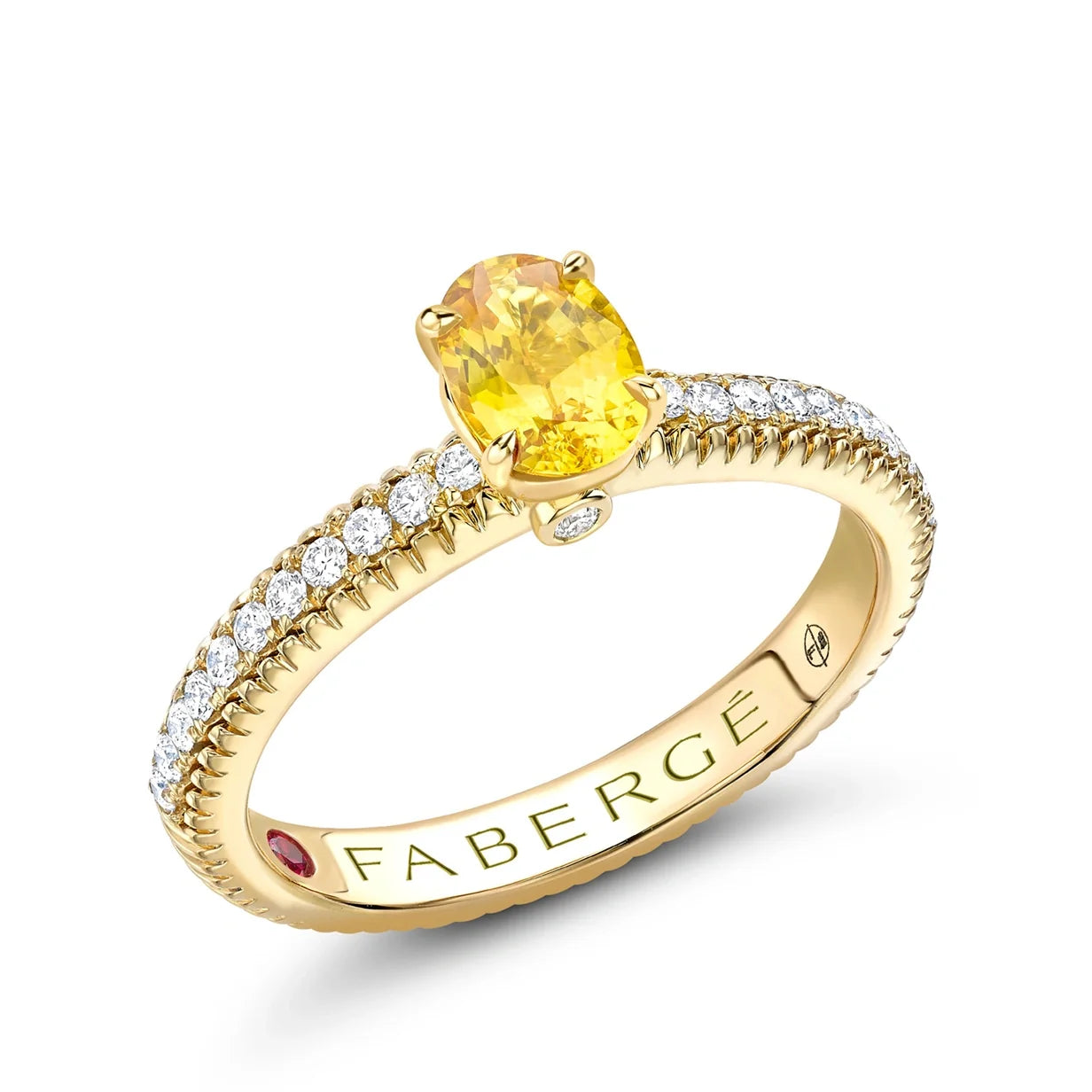 Fluted Yellow Sapphire Ring with Diamond Shoulders