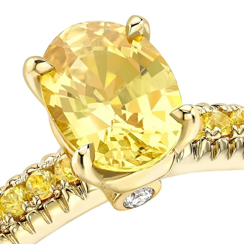 Fluted Yellow Sapphire Ring with Yellow Sapphire Shoulders
