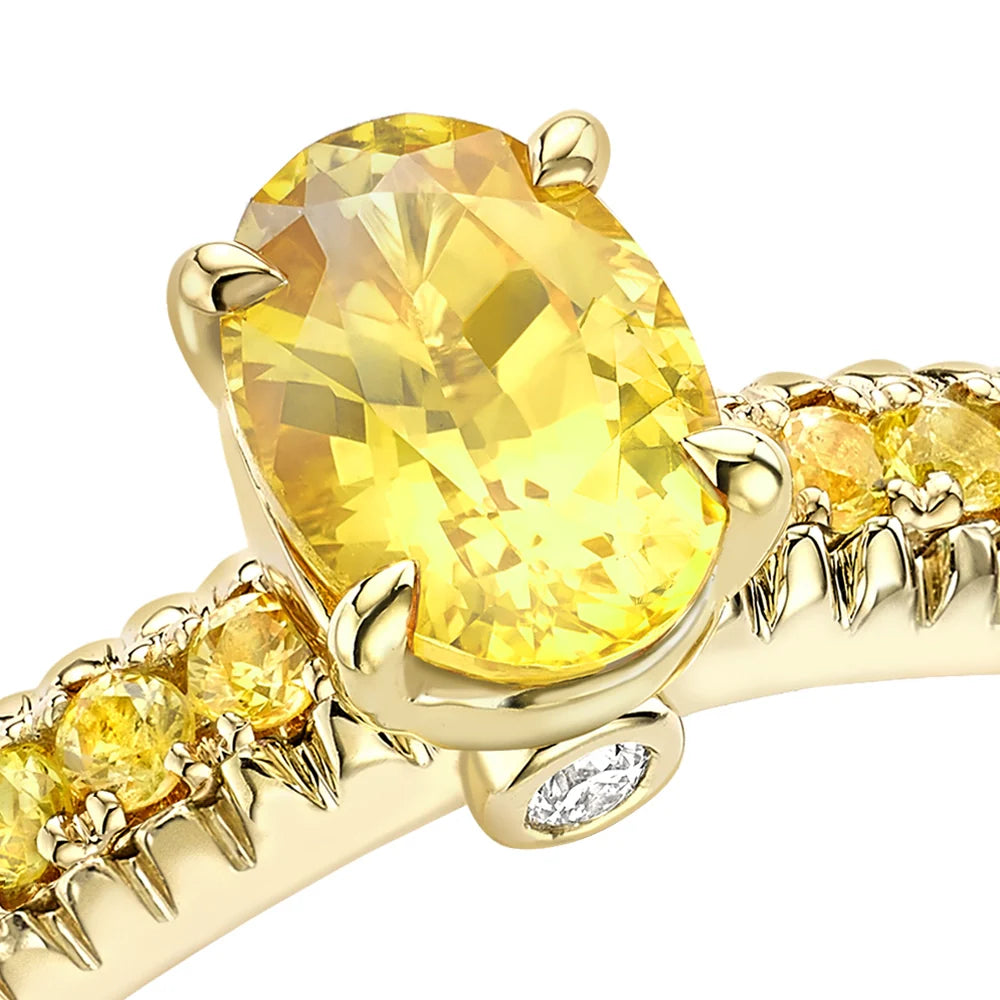 Fluted Yellow Sapphire Ring with Yellow Sapphire Shoulders
