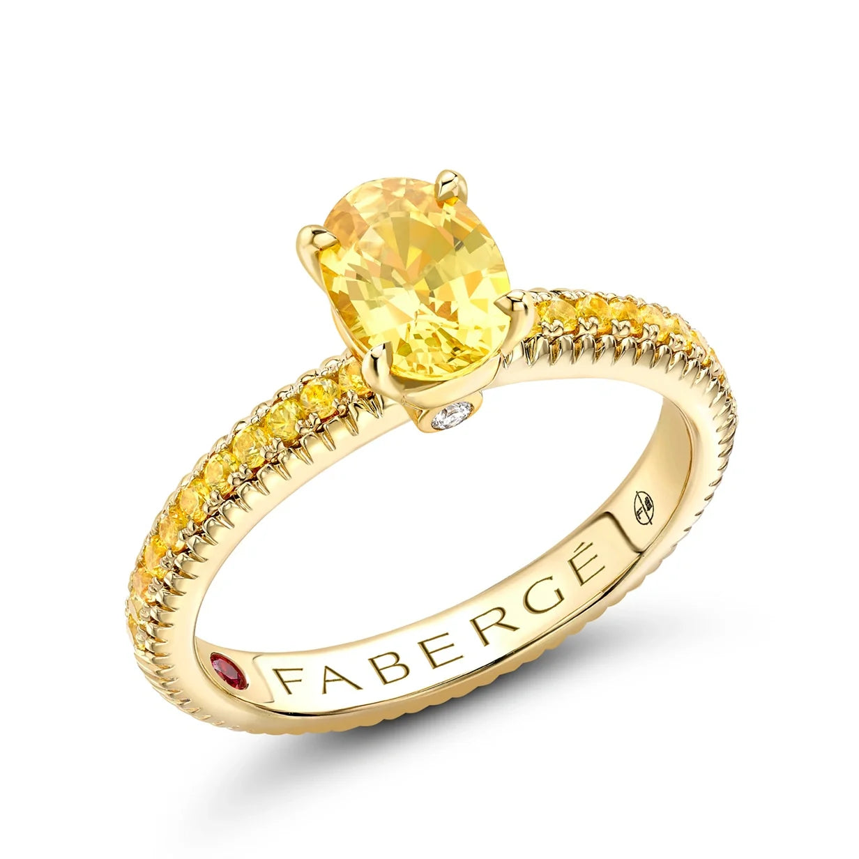 Fluted Yellow Sapphire Ring with Yellow Sapphire Shoulders
