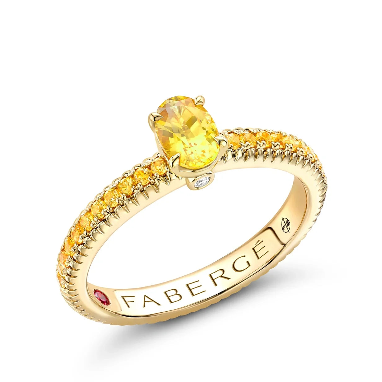 Fluted Yellow Sapphire Ring with Yellow Sapphire Shoulders