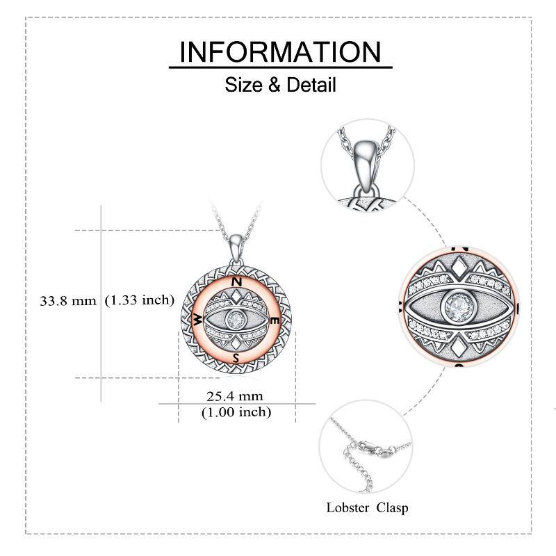 Sterling Silver Two-tone Cubic Zirconia Compass Pendant Necklace