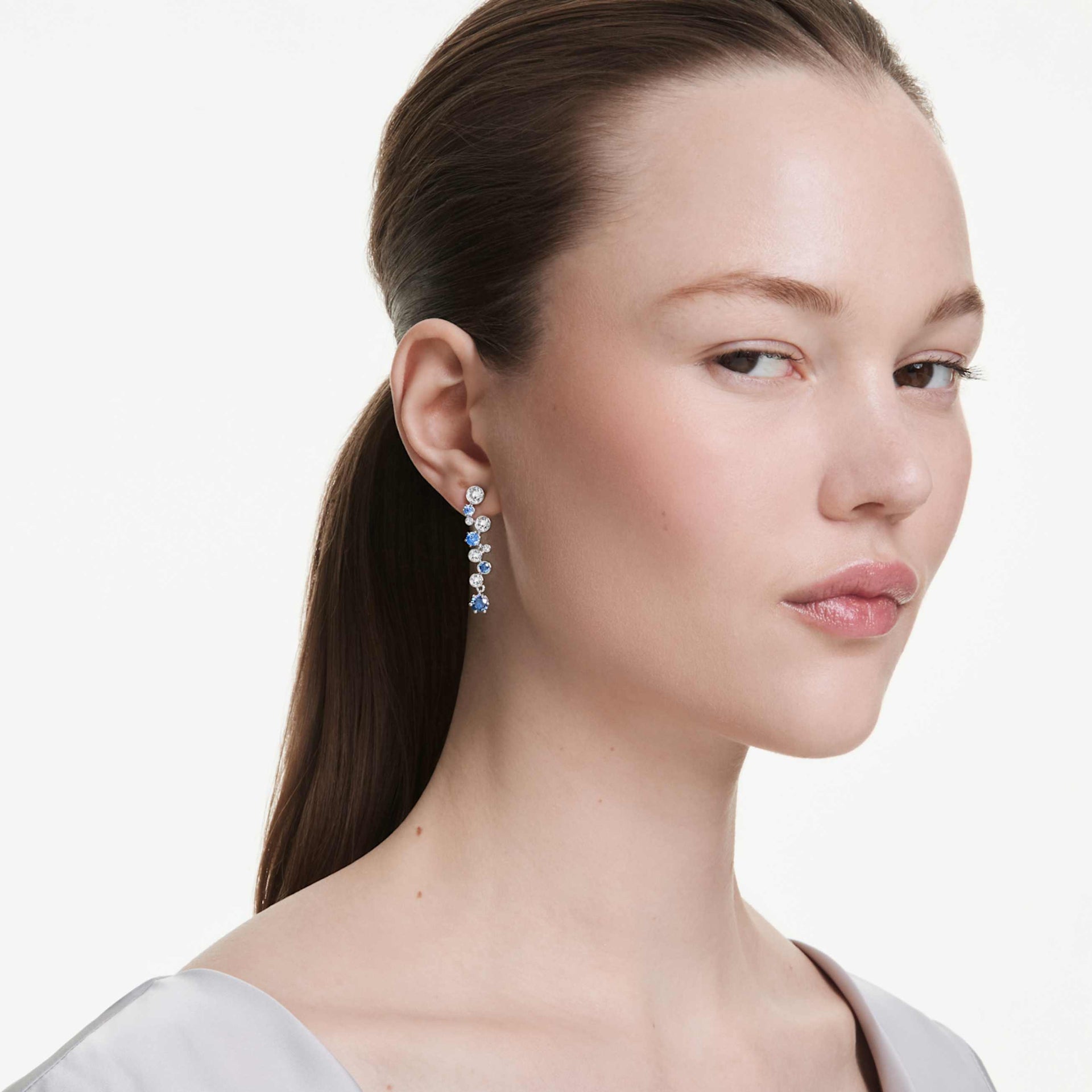 CONSTELLA DROP EARRINGS MIXED CUTS BLUE RHODIUM PLATED