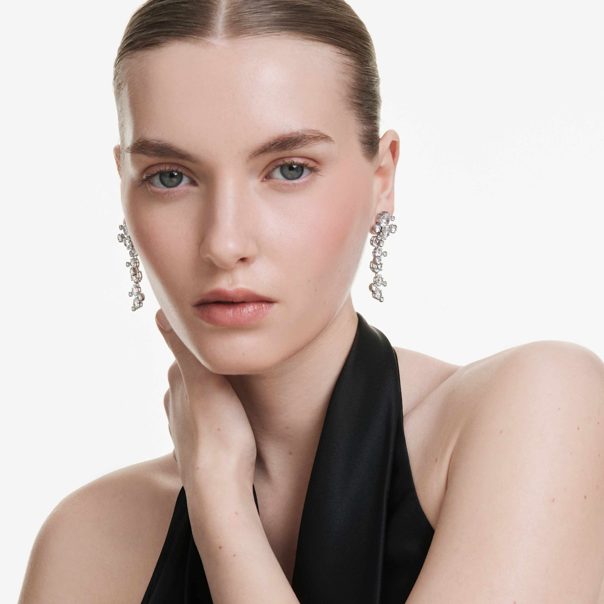 CONSTELLA DROP EARRINGS MIXED CUTS WHITE RHODIUM PLATED