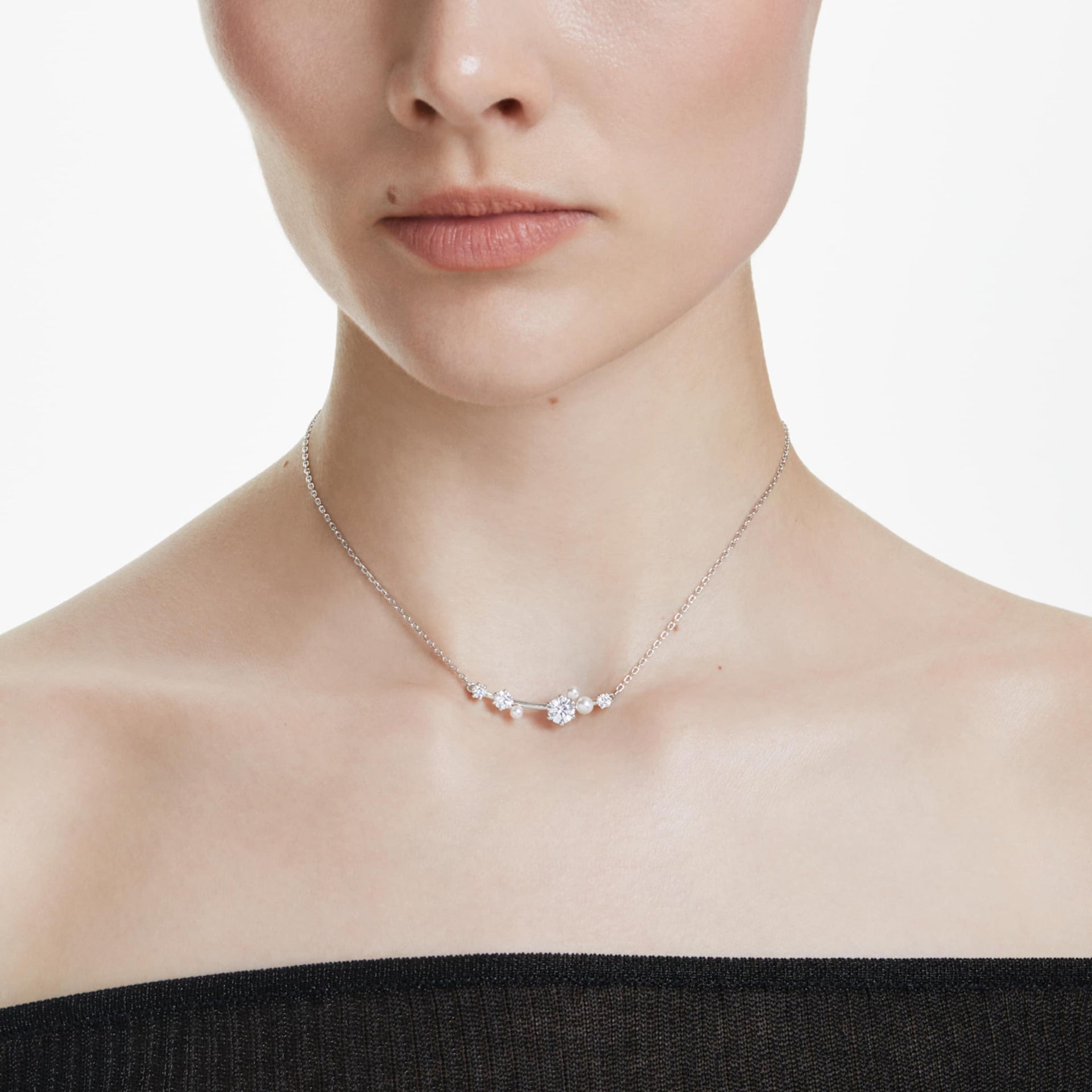 CONSTELLA NECKLACE CRYSTAL PEARL ROUND CUTS WHITE RHODIUM PLATED