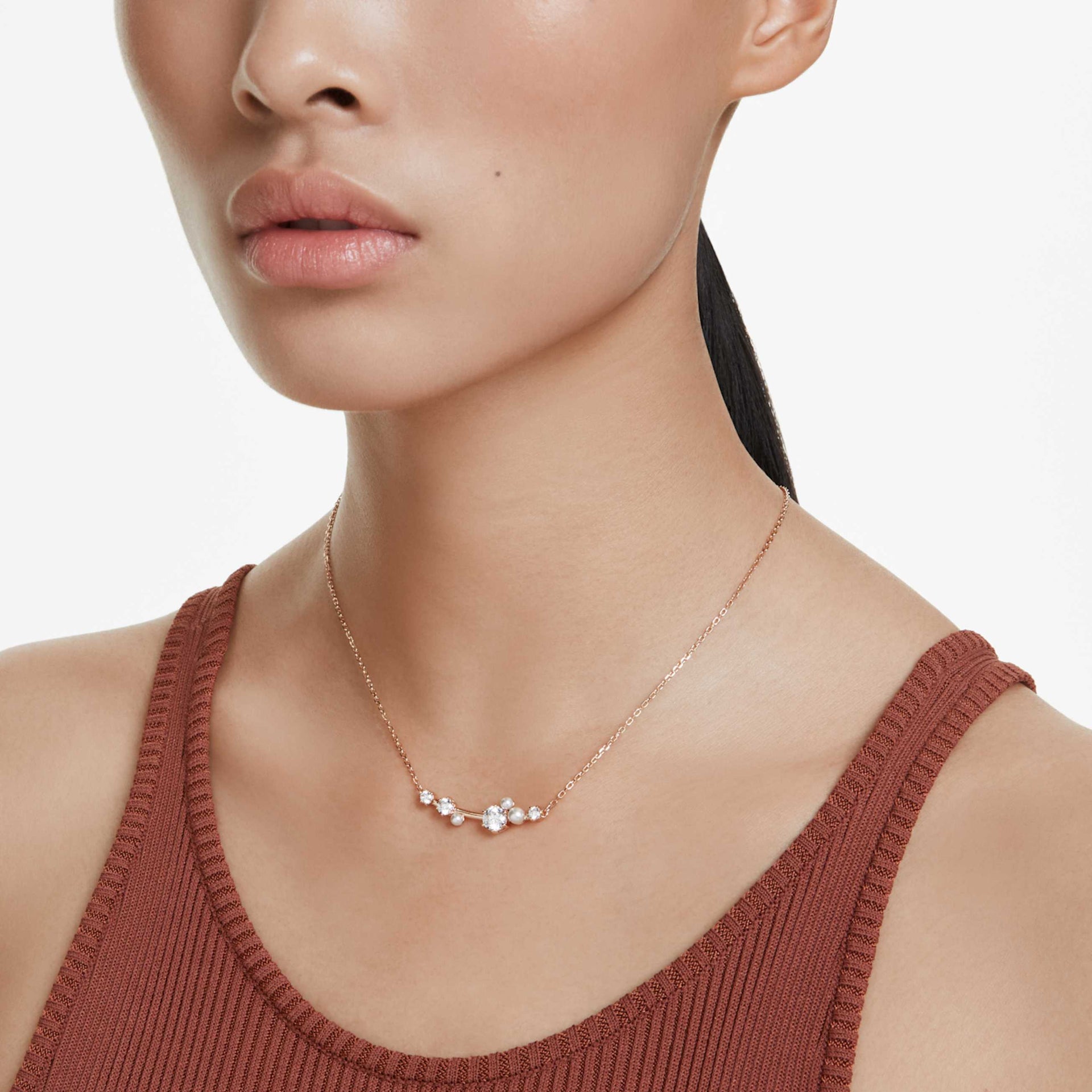 CONSTELLA NECKLACE CRYSTAL PEARL ROUND CUTS WHITE ROSE GOLD TONE PLATED