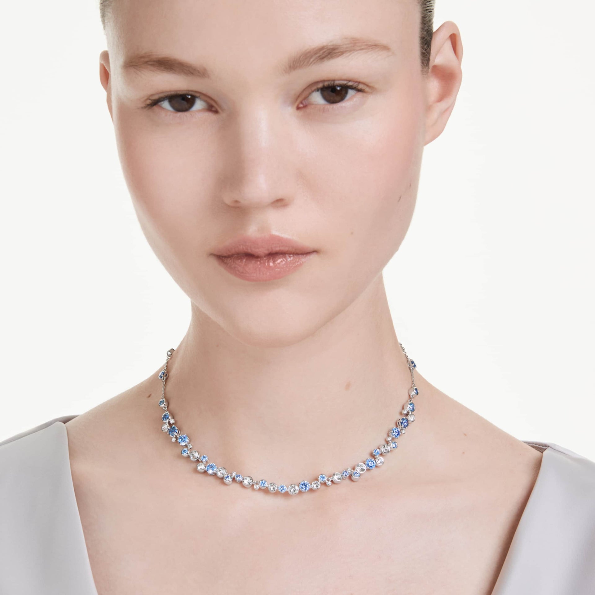 CONSTELLA NECKLACE MIXED CUTS BLUE RHODIUM PLATED