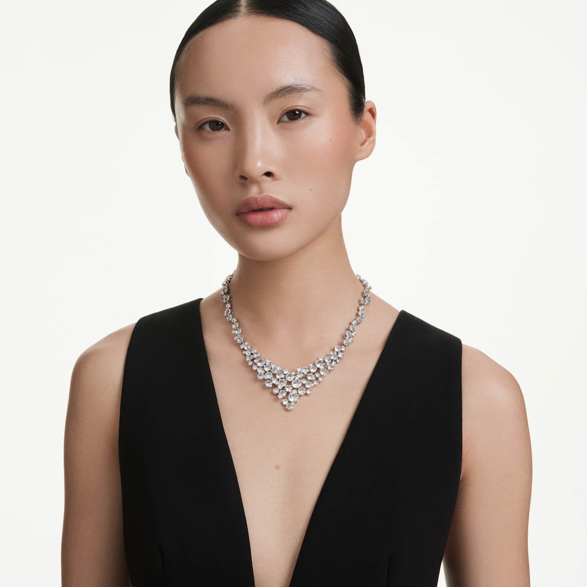 CONSTELLA NECKLACE MIXED CUTS CLASP WHITE RHODIUM PLATED