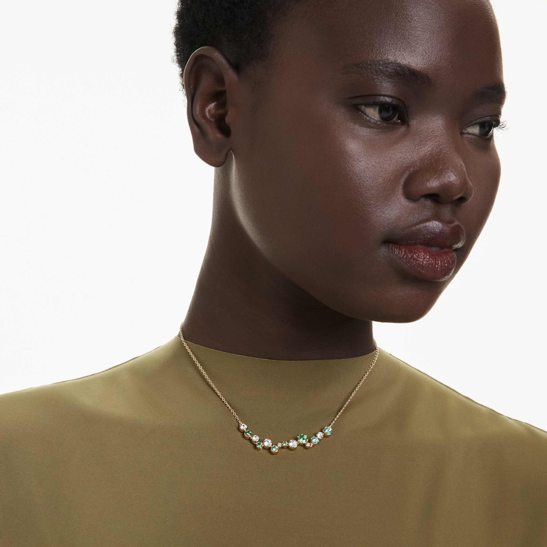CONSTELLA NECKLACE MIXED CUTS GREEN GOLD TONE PLATED