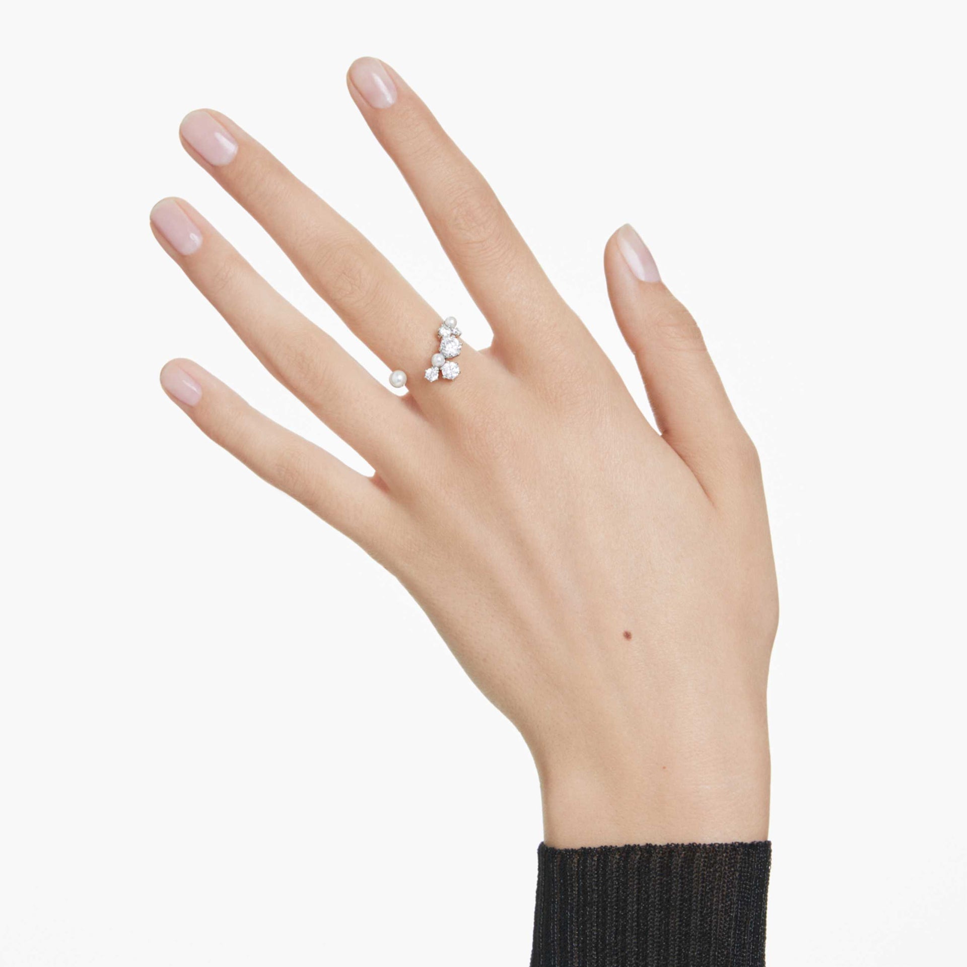 CONSTELLA OPEN RING CRYSTAL PEARL ROUND CUTS WHITE RHODIUM PLATED