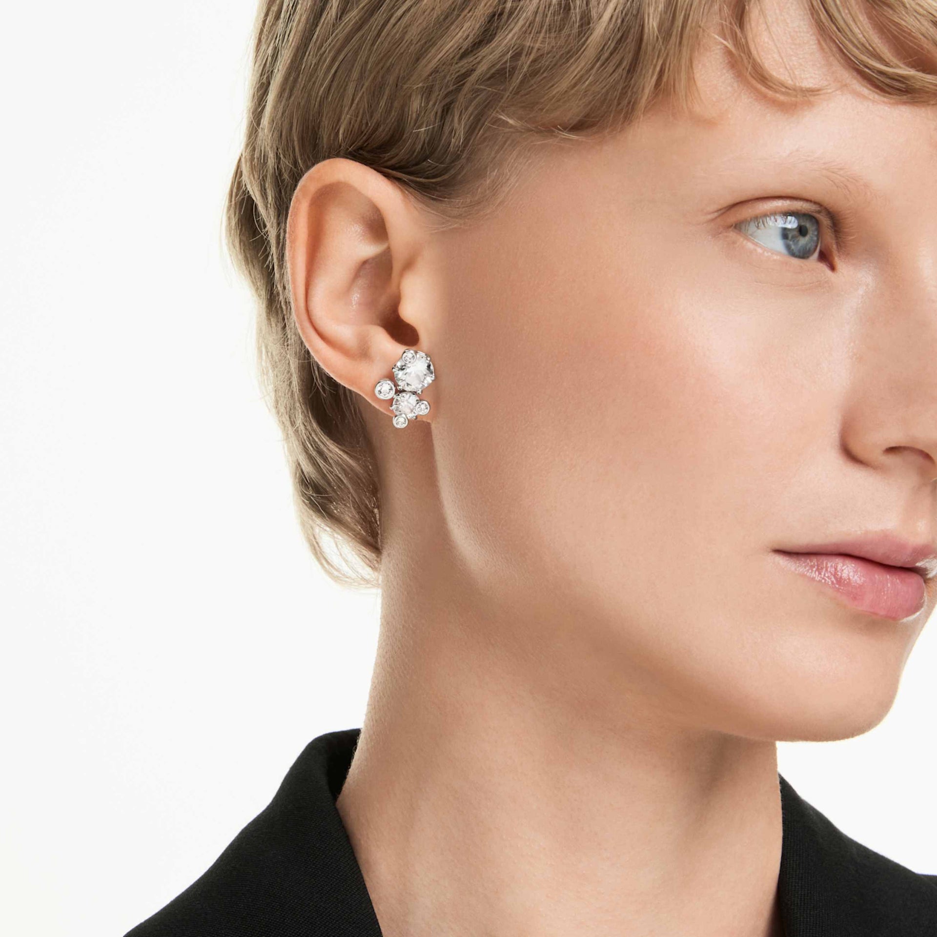 CONSTELLA STUD EARRINGS ROUND CUT WHITE RHODIUM PLATED
