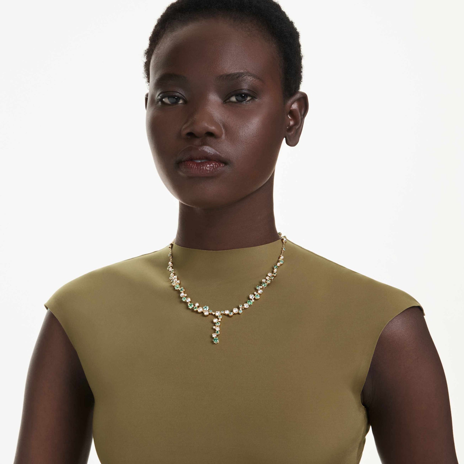 CONSTELLA Y NECKLACE MIXED CUTS GREEN GOLD TONE PLATED