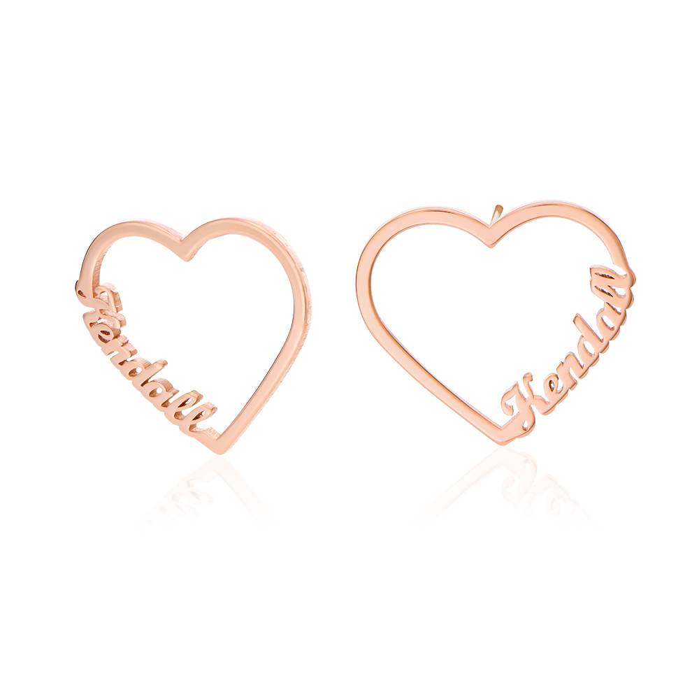 Contour Heart Name Earrings in 18K Rose Gold Plating