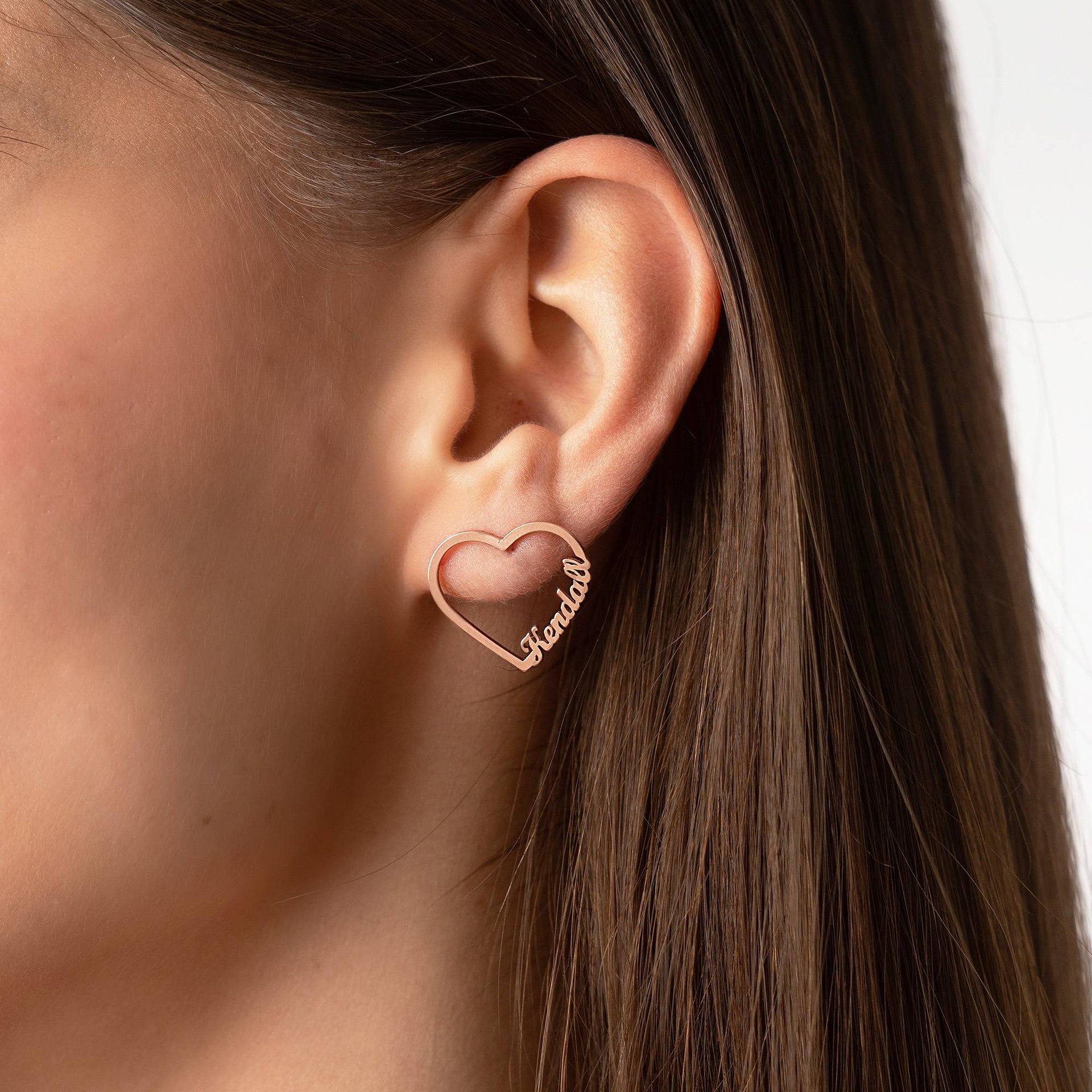 Contour Heart Name Earrings in 18K Rose Gold Plating